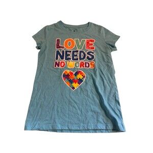 Kids Autism Awareness Tee - Love Needs No Words Girls Size 10/12